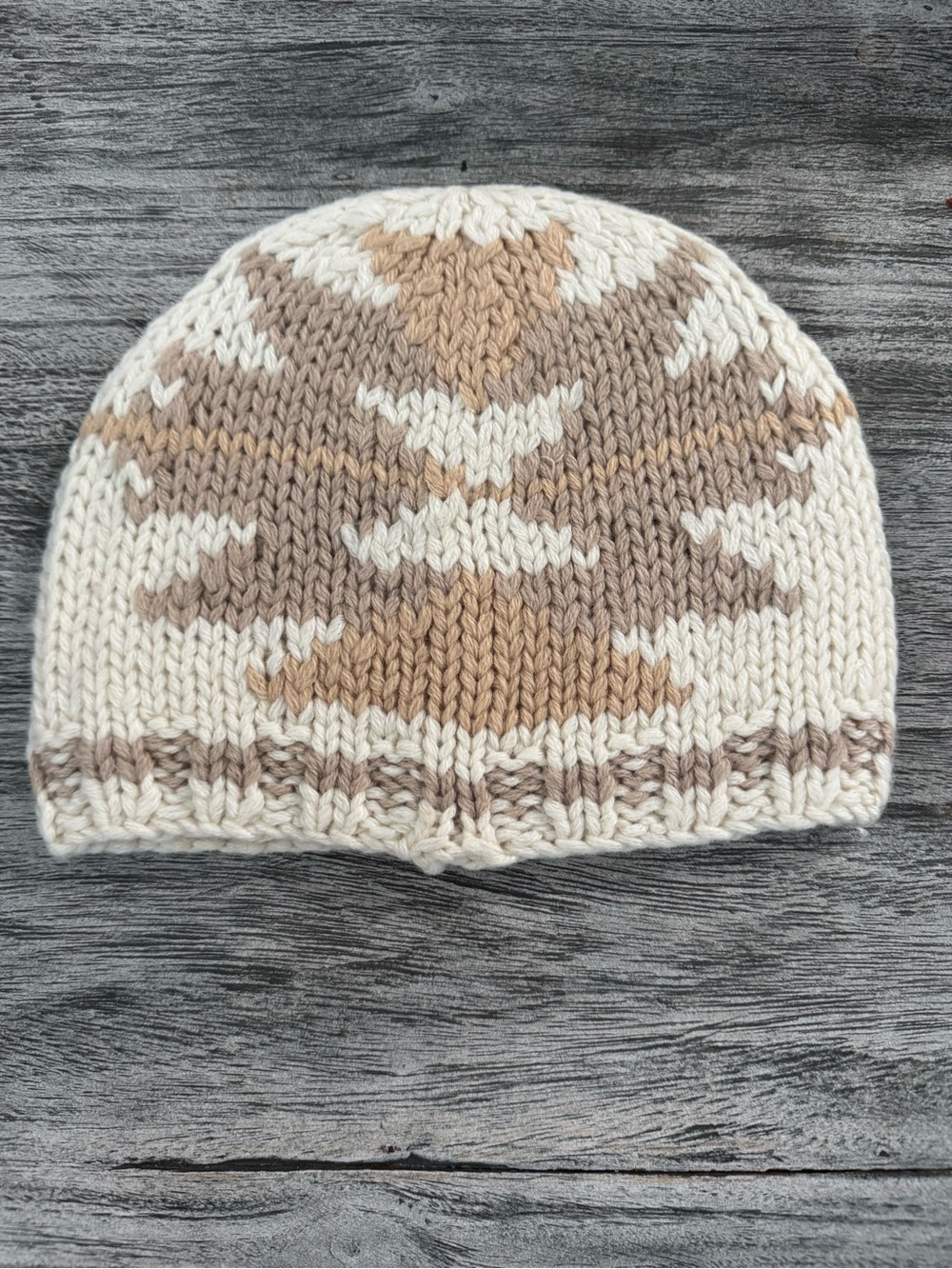 Lauren Ralph Lauren women’s Fair Isle Beanie Hat Tan ivory wool blend #NE302